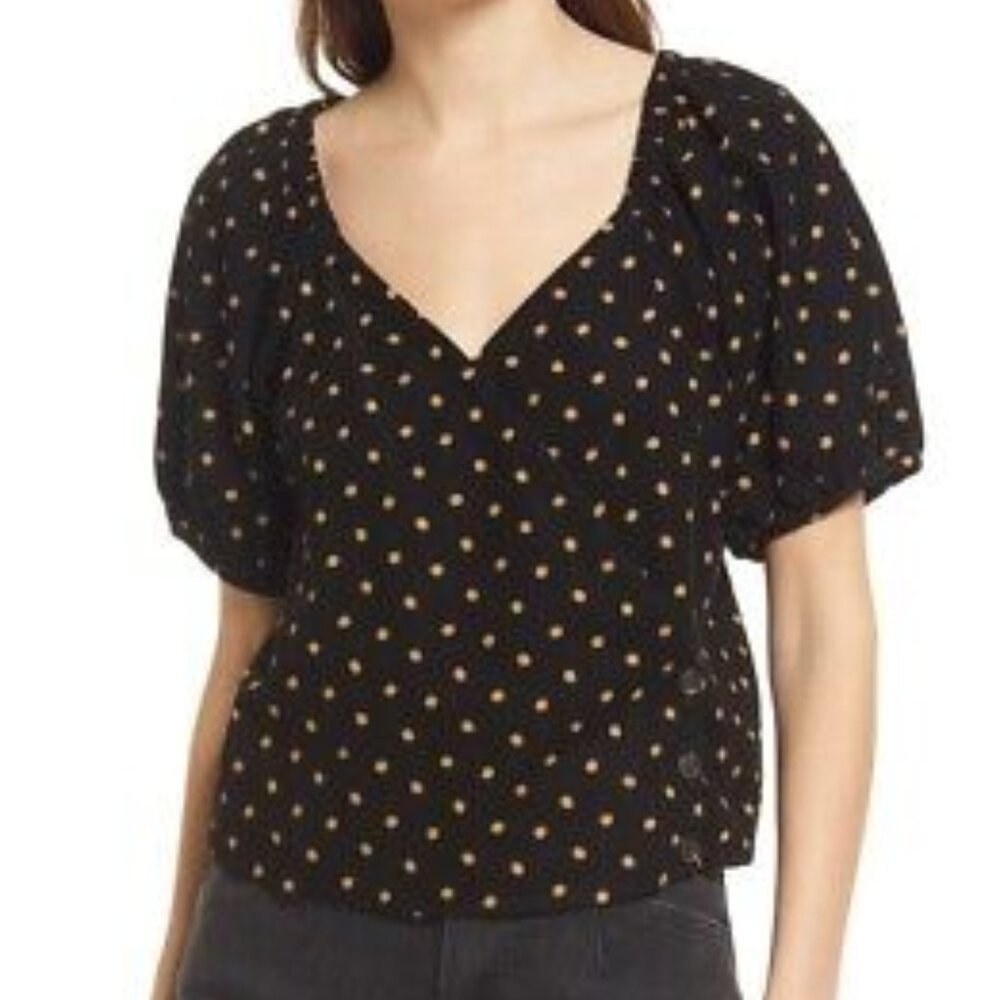 Madewell NWT Corduroy Polka Dot Puff Sleeve Wrap Blouse Small